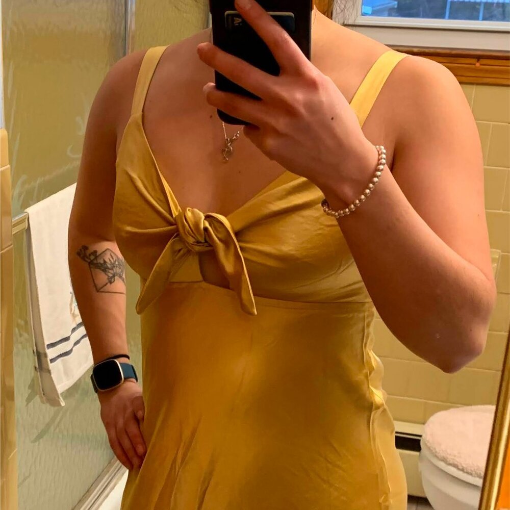 Gold Satin Midi Dress